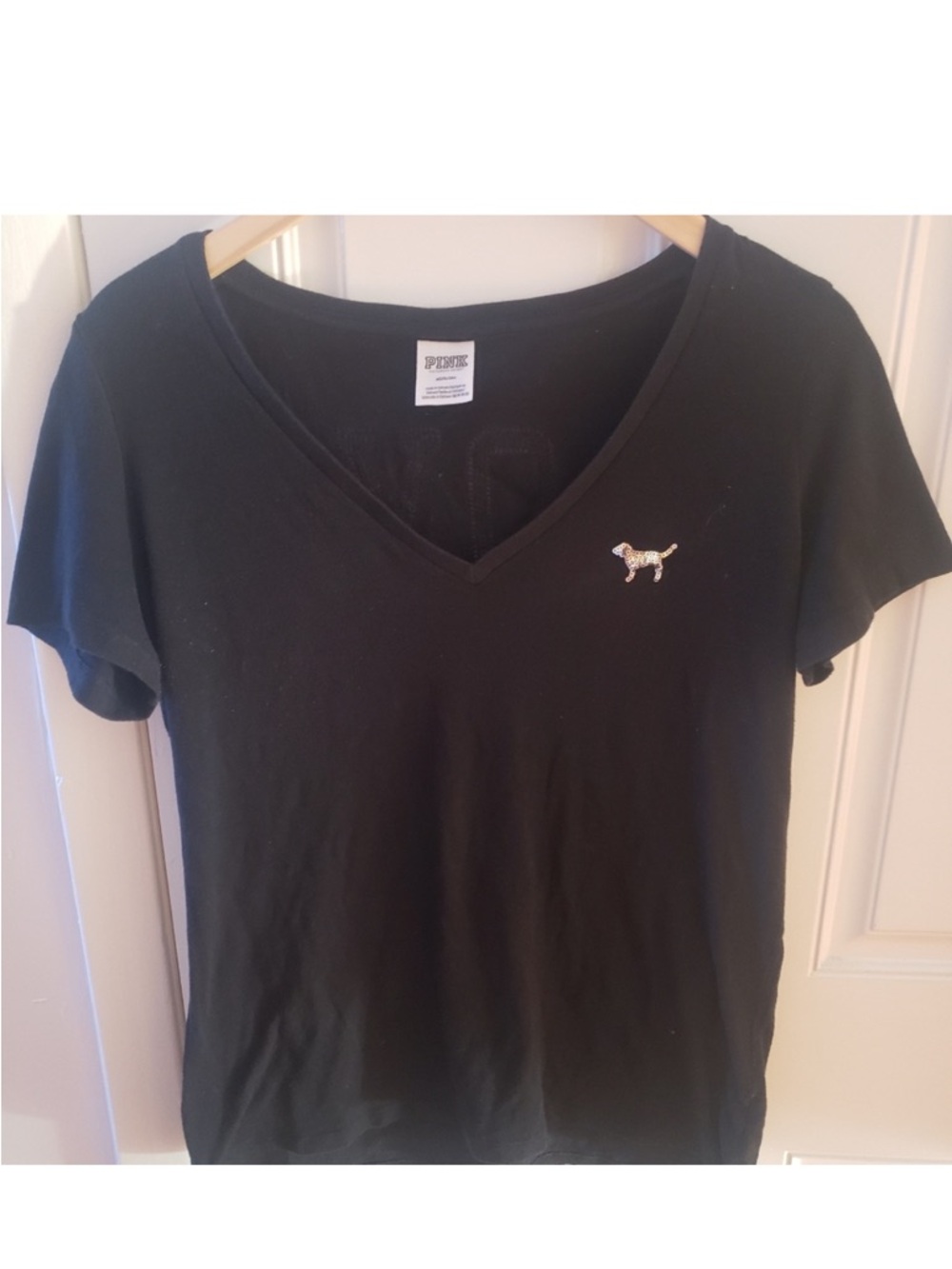 Victoria’s Secret PINK Black Sequin “LOVE PINK” Tee | Short Sleeve V-Neck - Picture 3 of 3
